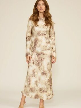 Lucy Paris Giovanna Bias Beige and Brown Snake-Print Maxi Dress